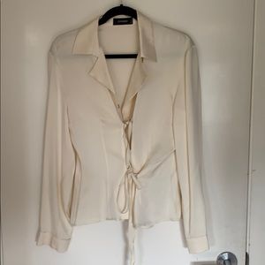 100% silk satin lace up blouse